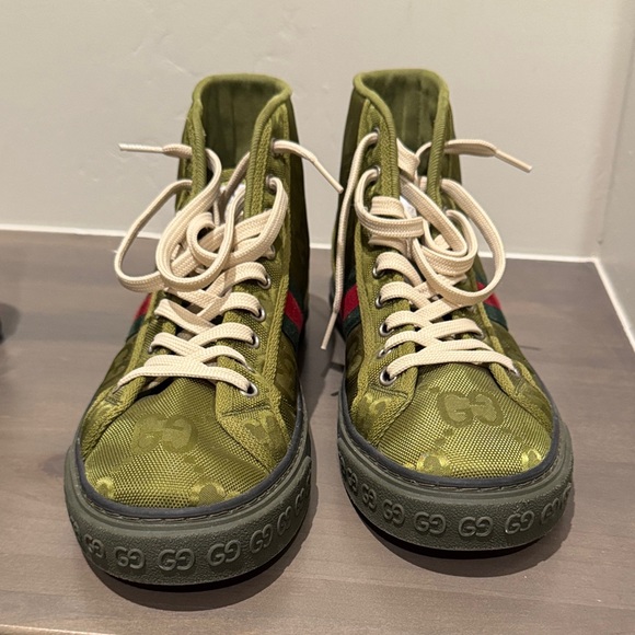 Gucci Olive Green High-Tops with Red Stripe - Picture 1 of 1